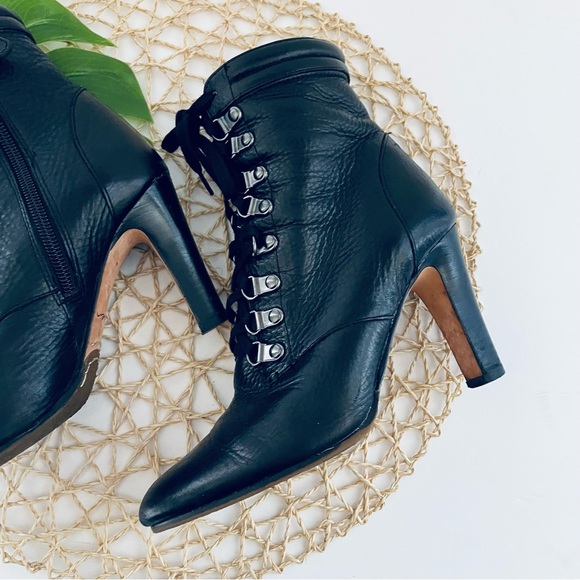 Halogen black leather lace up heeled boots Vero Cupio Made in Italy size 5 - Picture 5 of 14